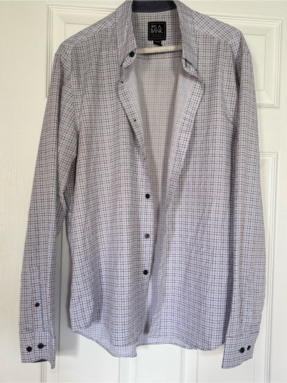 Jos. A. Bank White Button-Down with Red & Blue Check